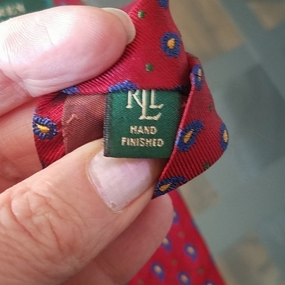Lauren Ralph Lauren Repp Silk Handmade Red Blue Paisley Men's Necktie - Picture 4 of 8